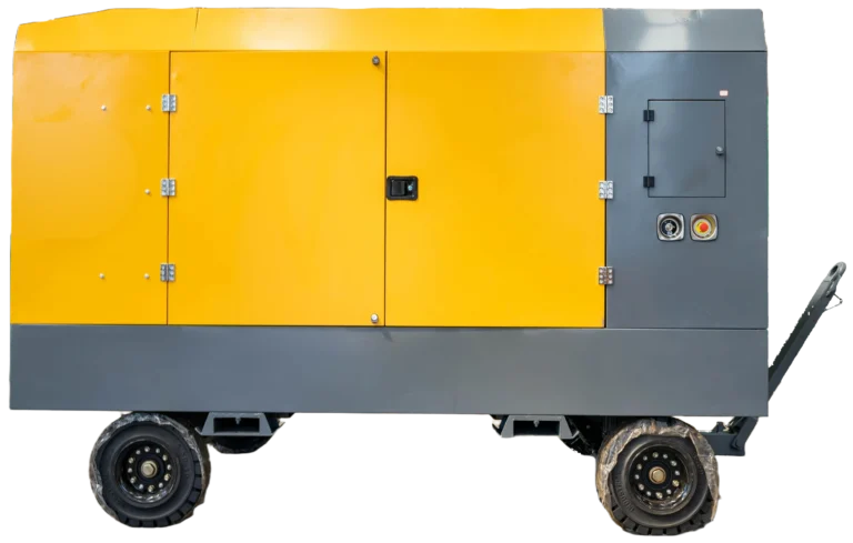 DR-1200A Air Compressor with wheeled chassis and towing drawbar