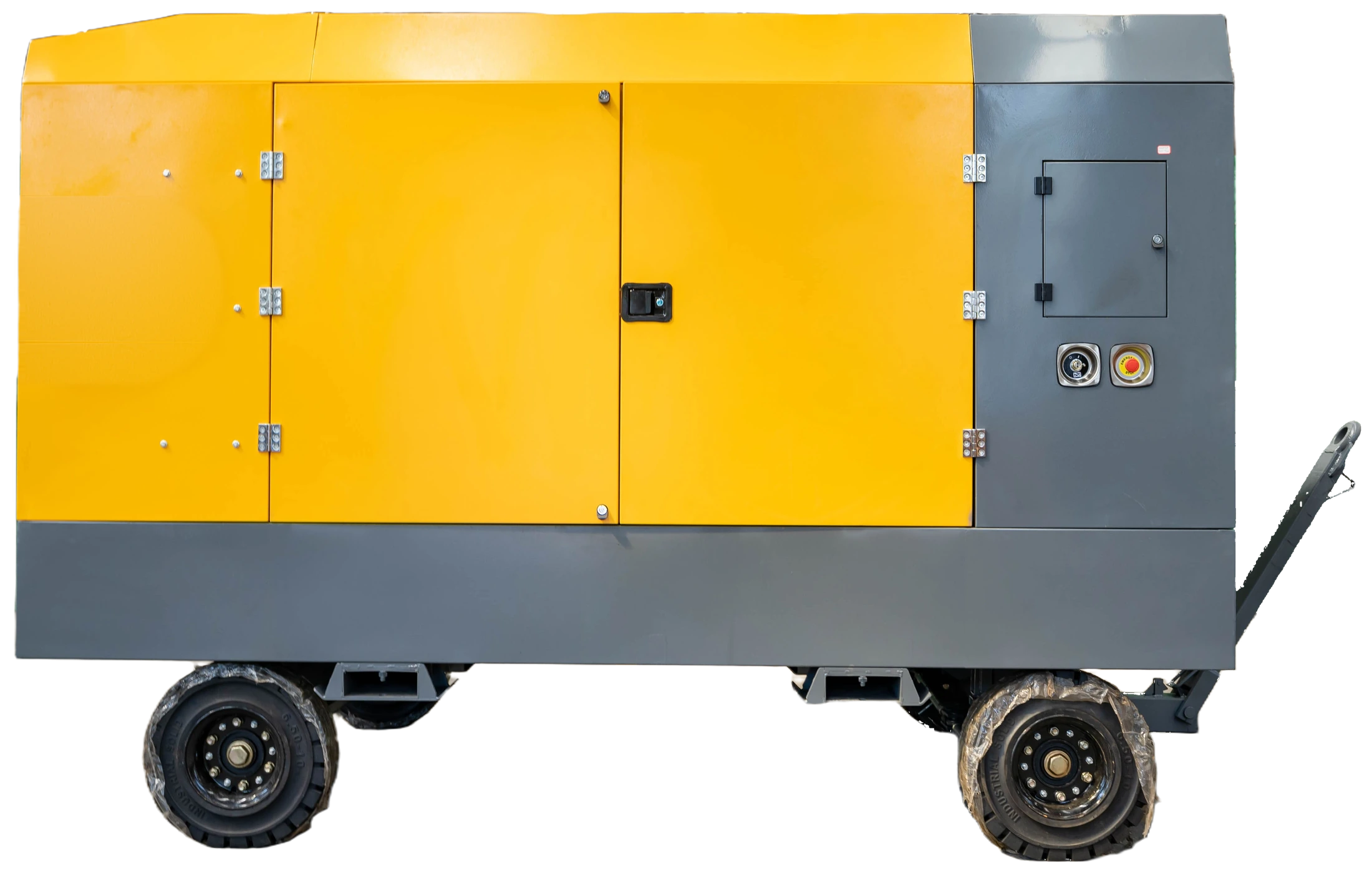 DR-1200A Air Compressor with wheeled chassis and towing drawbar
