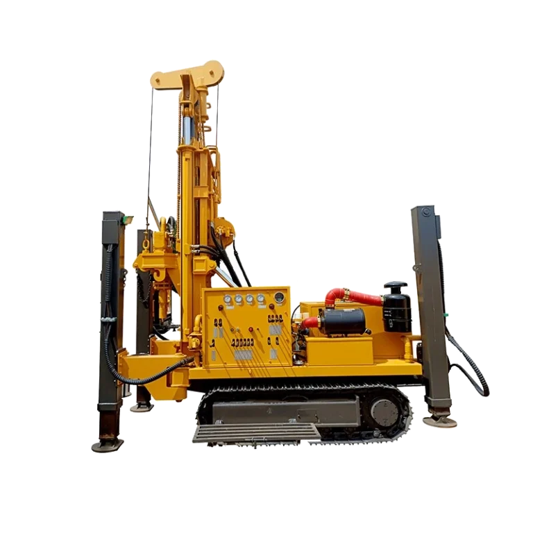 DR-150 Water Well Drilling Rig with an upright mast, crawler chassis and stabilizer legs
