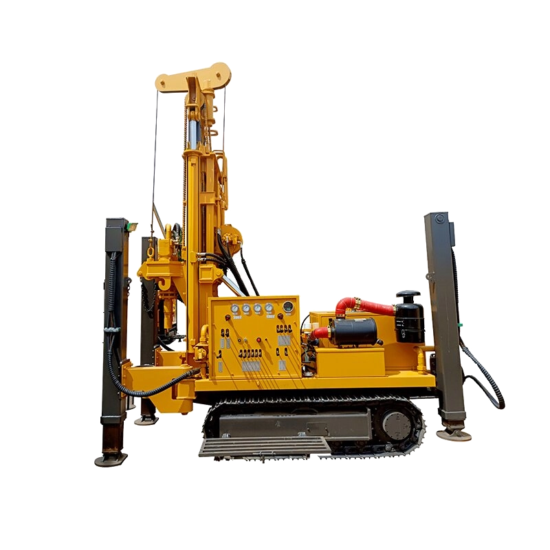 DR-150 Water Well Drilling Rig with an upright mast, crawler chassis and stabilizer legs