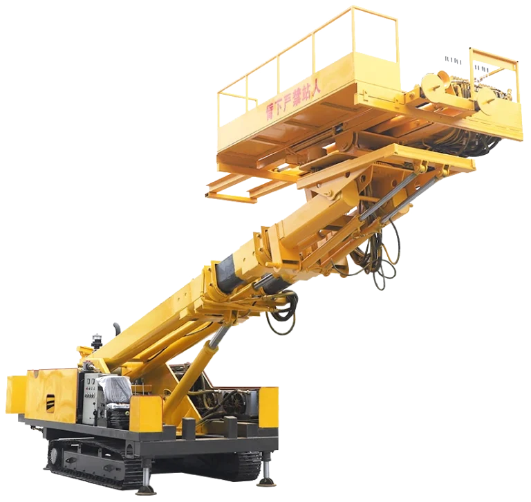 DR-250M Anchor Drilling Rig with raised platform, articulated boom and crawler chassis