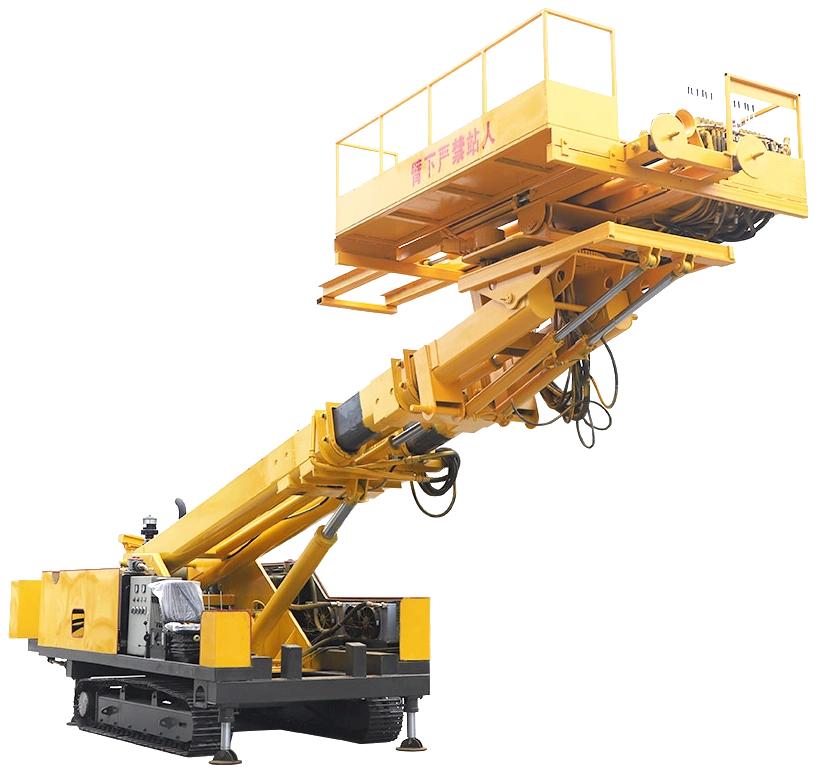 DR-250M Anchor Drilling Rig with raised platform, articulated boom and crawler chassis