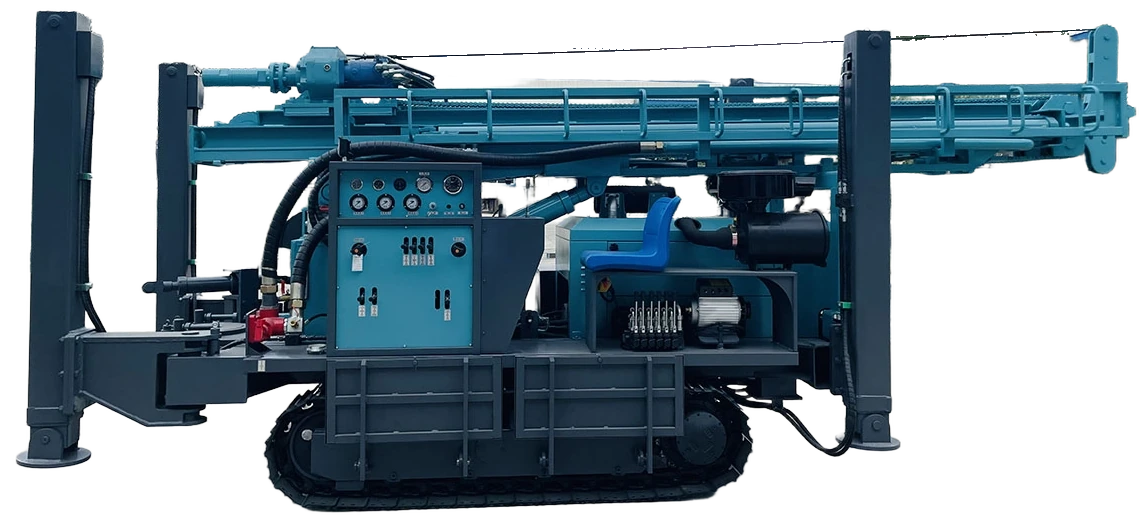 DR-300 Water Well Drilling Rig with folded mast and crawler chassis