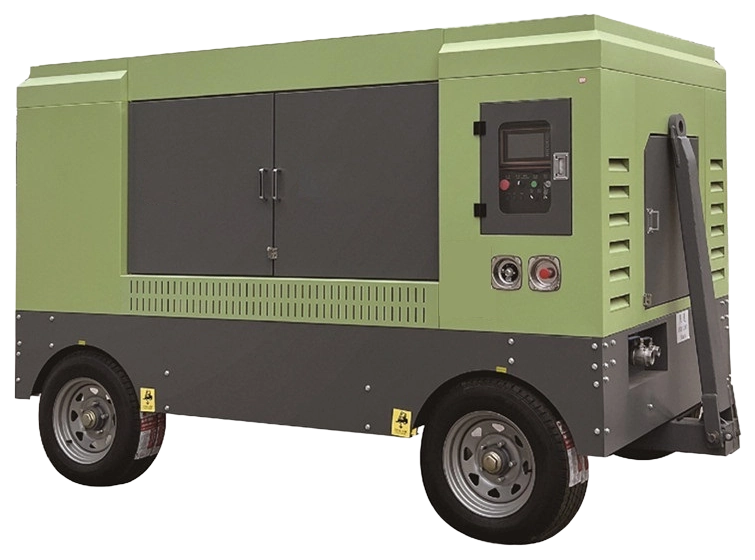 DR-375A Air Compressor with wheeled chassis, enclosed body and side control panel