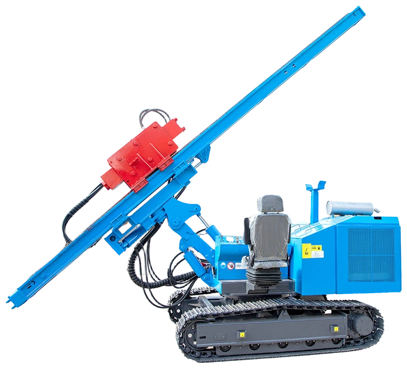 DR-400P Solar Pile Driver with an inclined mast and hydraulic impact hammer
