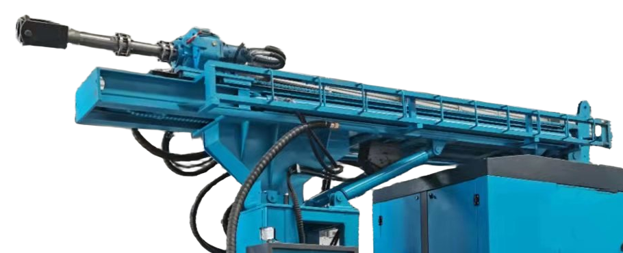 DR-500 folded mast, rotary head, hydraulic raising cylinder and hose routes
