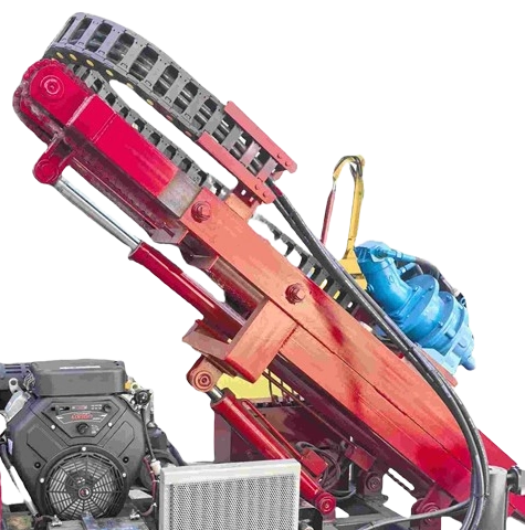 DR-600P blue rotary head, red guide mast and cylinder-and-chain feed structure