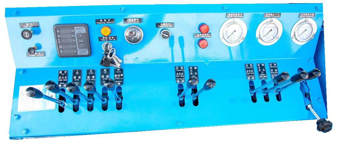 DR-800P Solar Pile Driver operator panel with gauges and levers