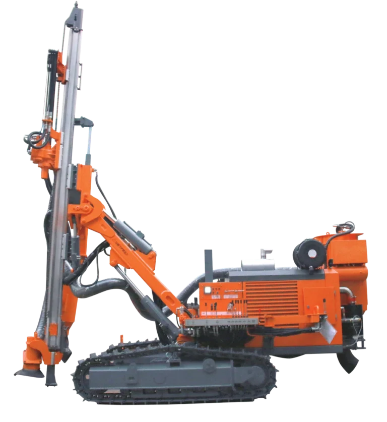 DR-90T DTH Drilling Rig with a crawler chassis, aluminium feed beam and side operating console