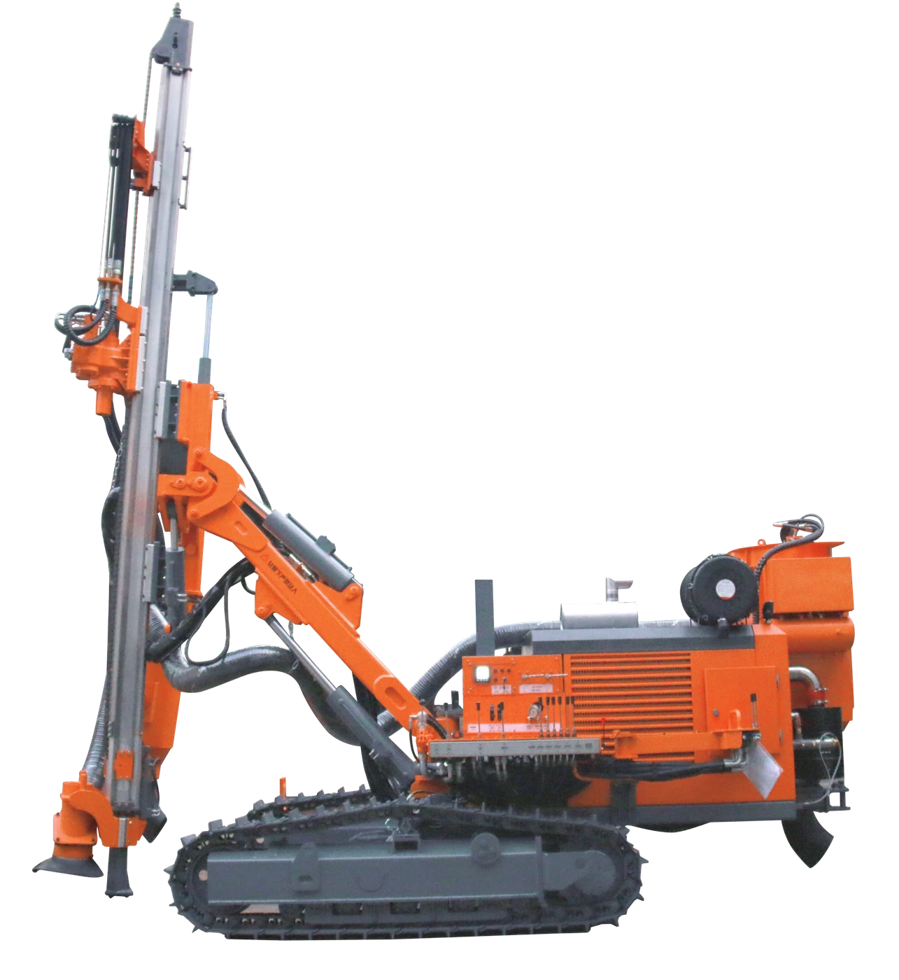 DR-90T DTH Drilling Rig with a crawler chassis, aluminium feed beam and side operating console