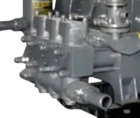 DR-200B triplex pump head with cylinder-end covers and fluid connections
