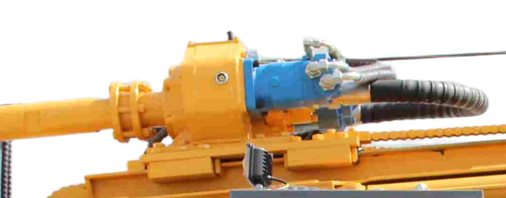 DRW130 rotary head, hydraulic connections and mast feed chain in the folded position