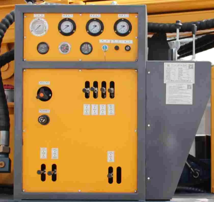 DRW130 side-mounted operating console with round gauges and manual levers