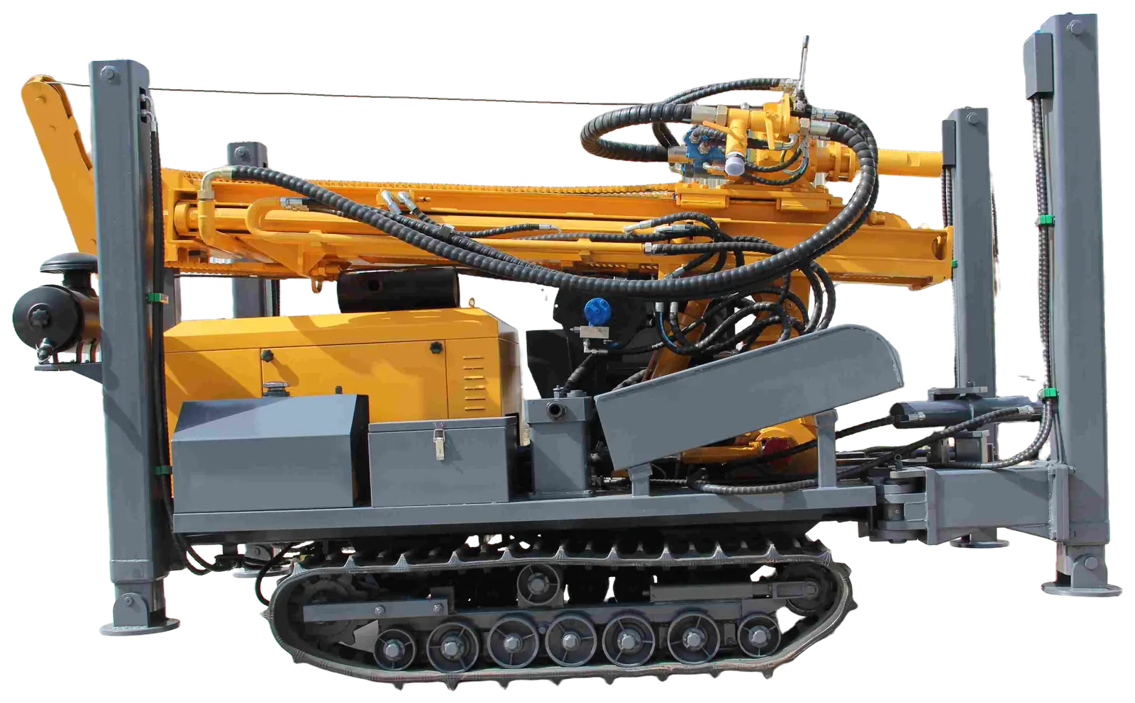 DRW200 water well drilling rig with folded mast, side view