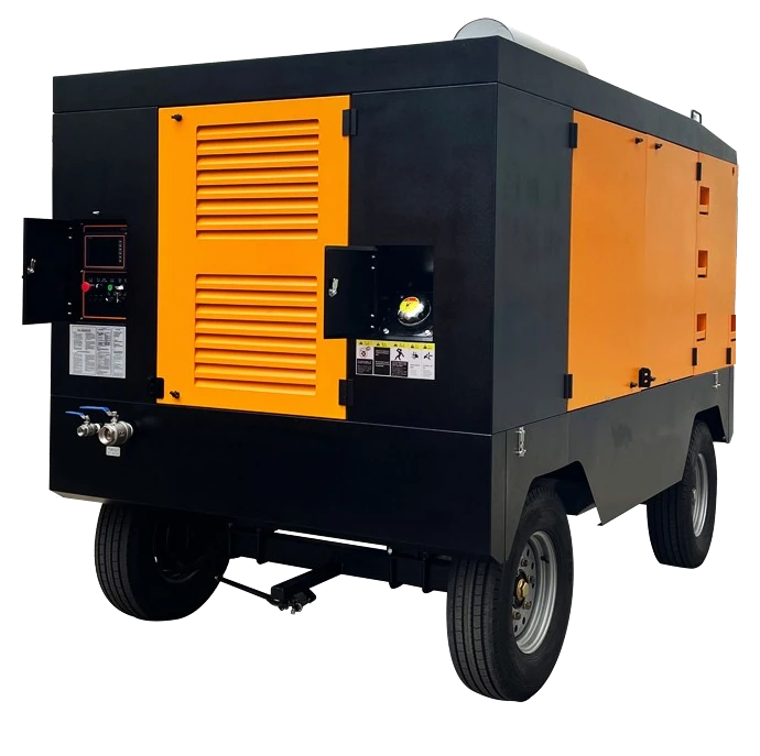 DR460-14C Mobile Screw Air Compressor with four-wheel chassis and enclosed diesel drive