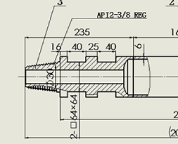API 2 3/8 REG pin end engineering detail
